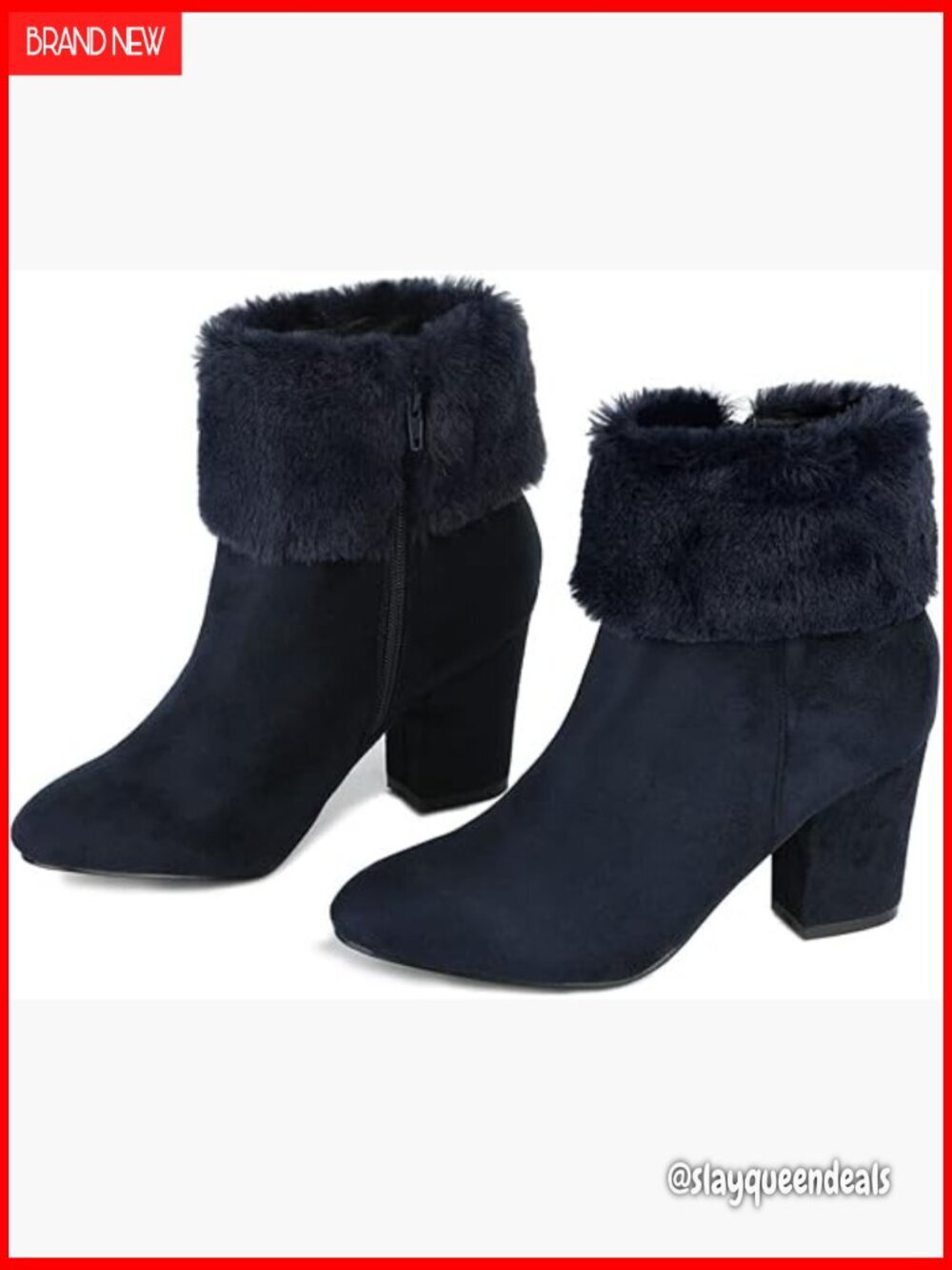 Faux Fur Chunky Heel Ankle Boots with Side Zipper